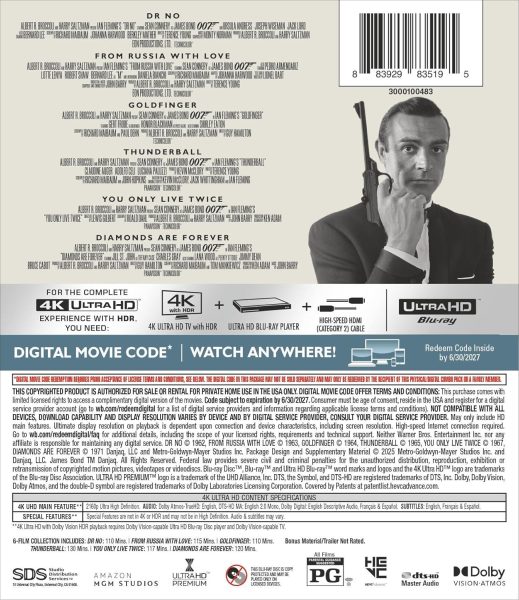 James Bond Sean Connery 6-Film Collection 4k Blu-ray specs